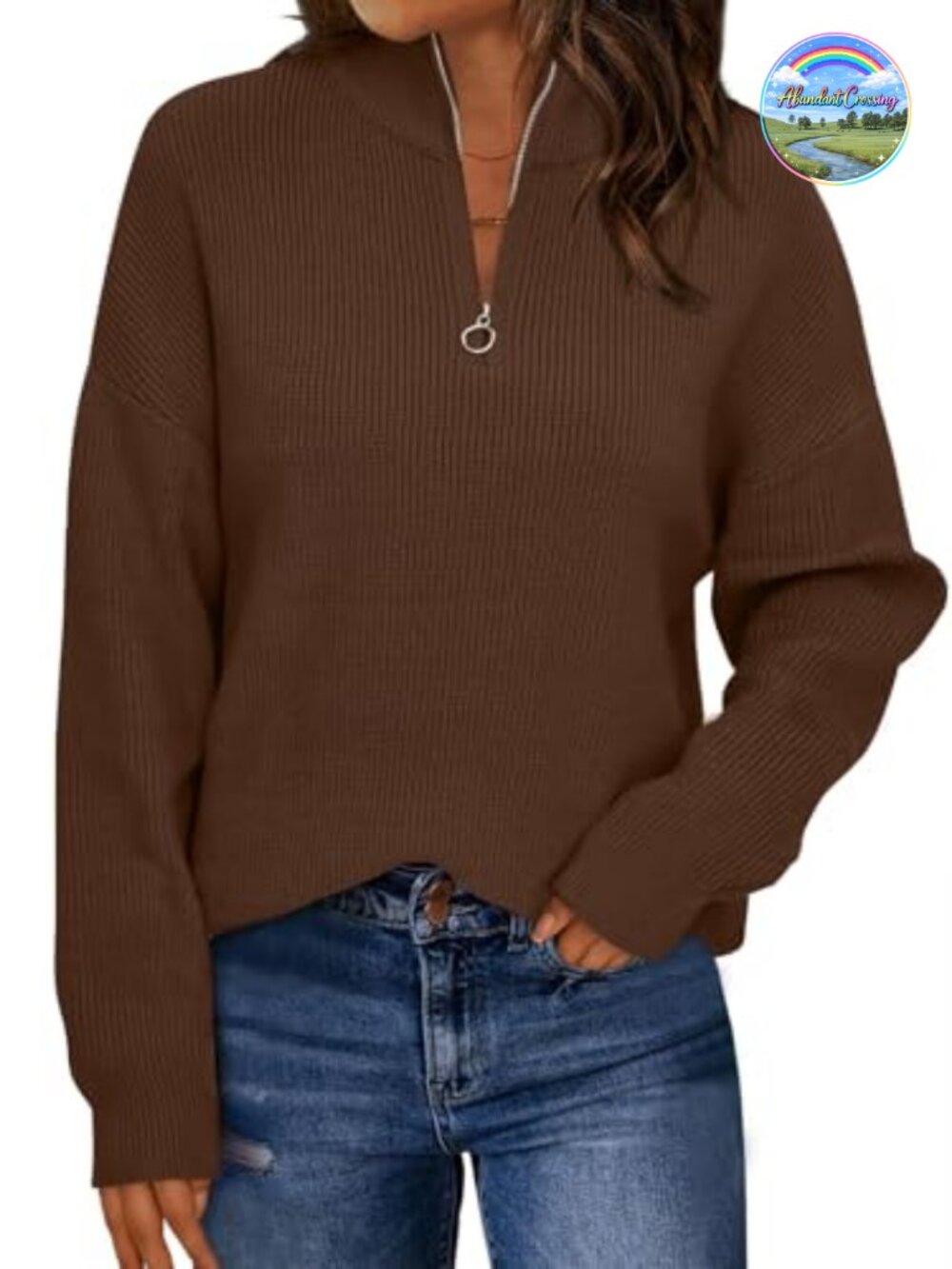 LILLUSORY Womens Quarter Zip Striped Oversized Fall Sweater